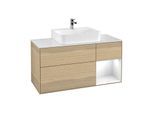 Villeroy und Boch Finion Waschtischunterschrank F171GFPC 120cm, Abdeckplatte white matt, Regal rechts Glossy white lacquer, Oak Veneer