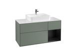 Villeroy und Boch Finion Waschtischunterschrank F171PDGM 120cm, Abdeckplatte white matt, Regal rechts Black matt lacquer, Olive Matt Lacquer