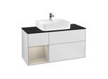 Villeroy und Boch Finion Waschtischunterschrank G162HHMT 120cm, Abdeckplatte black matt, Emotion, Regal links Sand Matt Lacquer, White matt lacquer