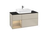 Villeroy und Boch Finion Waschtischunterschrank G162PCHH 120cm, Abdeckplatte black matt, Emotion, Regal links Oak Veneer, Sand Matt Lacquer