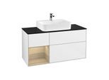 Villeroy und Boch Finion Waschtischunterschrank G162PCGF 120cm, Abdeckplatte black matt, Emotion, Regal links Oak Veneer, Glossy white lacquer
