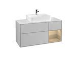 Villeroy und Boch Finion Waschtischunterschrank F171PCGJ 120cm, Abdeckplatte white matt, Regal rechts Oak Veneer, Light grey matt