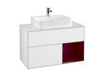 Villeroy und Boch Finion Waschtischunterschrank F121HBGF 100cm, Abdeckplatte weiß matt, Regal rechts Peony, Glossy white lacquer