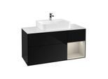 Villeroy und Boch Finion Waschtischunterschrank F171HHPH 120cm, Abdeckplatte white matt, Regal rechts Sand Matt, Glossy Black Lacquer