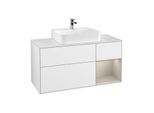 Villeroy und Boch Finion Waschtischunterschrank F171HHGF 120cm, Abdeckplatte white matt, Regal rechts Sand Matt, Glossy white lacquer