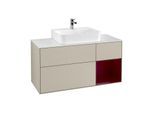 Villeroy und Boch Finion Waschtischunterschrank F171HBHH 120cm, Abdeckplatte white matt, Regal rechts Peony, Sand Matt Lacquer