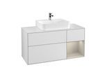 Villeroy und Boch Finion Waschtischunterschrank F171HHMT 120cm, Abdeckplatte white matt, Regal rechts Sand Matt, White matt lacquer