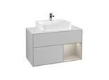 Villeroy und Boch Finion Waschtischunterschrank F121HHGJ 100cm, Abdeckplatte weiß matt, Regal rechts Sand Matt, Light grey matt