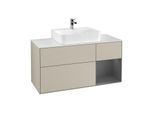 Villeroy und Boch Finion Waschtischunterschrank F171GKHH 120cm, Abdeckplatte white matt, Regal rechts Anthracite matt, Sand Matt Lacquer