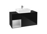 Villeroy und Boch Finion Waschtischunterschrank G162GJPH 120cm, Abdeckplatte black matt, Emotion, Regal links Light grey matt, Glossy Black Lacquer