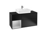 Villeroy und Boch Finion Waschtischunterschrank G162GJPD 120cm, Abdeckplatte black matt, Emotion, Regal links Light grey matt, Black matt lacquer