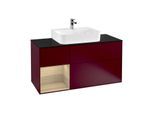 Villeroy und Boch Finion Waschtischunterschrank G162PCHB 120cm, Abdeckplatte black matt, Emotion, Regal links Oak Veneer, Peony Matt