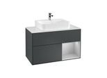Villeroy und Boch Finion Waschtischunterschrank F121GJHG 100cm, Abdeckplatte weiß matt, Regal rechts Light grey matt, Midnight Blue Matt Lacquer