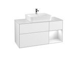 Villeroy und Boch Finion Waschtischunterschrank F171GFGF 120cm, Abdeckplatte white matt, Regal rechts Glossy white lacquer, Glossy white lacquer