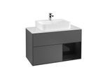 Villeroy und Boch Finion Waschtischunterschrank F121PHGK 100cm, Abdeckplatte weiß matt, Regal rechts Glossy Black Lacquer, Anthracite matt