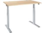 Schäfer Shop Select Schreibtisch ERGO-T 2.0, elektrisch höhenverstellbar, Rechteck, T-Fuß, B 1200 x T 800 x H 640-1300 mm, Ahorn/weißalu