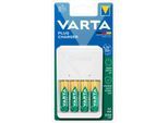 Akkuladegerät für Batterien Varta, für 2x o. 4x AA/AAA, inkl. 4 AA Batterien, Ladezeit 4,5 h, EU-Stecker, 100-240 V, B 74 x T 66 x H 116 mm, weiß