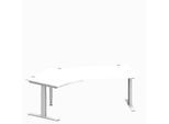 Schäfer Shop Genius Winkelschreibtisch MODENA FLEX, 135° Winkel links, T-Fuß Rechteckrohr, B 2165 x T 800/800 x H 650-850 mm, weiß/weißalu