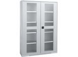 Schäfer Shop Genius Flügeltürenschrank FS, Stahl, Sichtfenster, Lüftungslöcher, B 1343 x T 520 x H 1950 mm, 5 OH, Weißalu/Weißalu, bis 750 kg