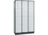 C+P Kombi-Schließfachschrank Resisto, 3 Abteile, 10 Fächer, B 1148 x T 540 x H 1950 mm, Anthrazitgrau/Lichtgrau