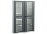 Schäfer Shop Genius Flügeltürenschrank FS, Stahl, Sichtfenster, Lüftungslöcher, B 1343 x T 520 x H 1950 mm, 5 OH, Lichtgrau/Anthrazitgrau, bis 750 kg