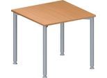 Schäfer Shop Genius Konferenztisch MODENA FLEX, Quadrat, 4-Fuß Rundrohr, B 800 x T 800 x H 720-840 mm, Buche/weißaluminium RAL 9006