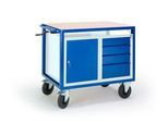 Tischwagen höhenverstellbar, 1090 x 700 mm, mit Stahl - und Schubladenschrank, Tragkraft 400 kg