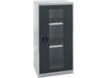 Schäfer Shop Genius Sichttürschrank FS, 3 OH, abschließbar, 2 Fachböden, bis 250 kg, B 545 mm, Stahl, weißaluminium RAL 9006/anthrazitgrau RAL 7016
