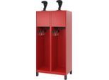 C+P Feuerwehrspind Evolo, Modell YOUNGSTER, 2 Abteile, H 1630 x B 800 x T 500 mm, Füße, feuerrot RAL 3000
