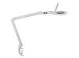 LED Lupenleuchte MAULmakro, 3-Dioptrien-Linse, 8 W, 580 lm, 6500 K, Arm um 360° dreh-& neigbar, höhenverstellbar, Klemmfuß, weiß