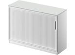 Schäfer Shop Genius Querrollladenschrank TETRIS SOLID, 2 OH, B 1200 mm, inkl. 19 mm Abdeckplatte, lichtgrau/weißalu/weißalu