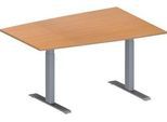Schäfer Shop Genius Konferenztisch MODENA FLEX, Tonne, T-Fuß Rechteckrohr, B 1400 x T 1000 x H 650-850 mm, Buche/weißaluminium RAL 9006