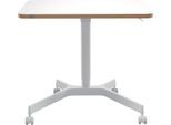 Schreibtisch LEITZ Ergo Compact, Rechteck, per Gasfeder höhenverstellbar, T-Fuß, mit Rollen, B 800 x T 600 x H 750-1140 mm, weiß/weiß