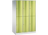 C+P Garderobenspind Resisto, 3 Abteile, 6 Fächer, B 1148 x T 640 x H 1950 mm, Lichtgrau/Clowngrün