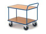Tischwagen, 2 Etagen, bis 500 kg, TPE-Bereifung, Stahl pulverbeschichtet enzianblau RAL 5010, L 1000 x B 700 mm