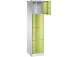 C+P Schließfachschrank Resisto, 1 Abteil, 4 Fächer, B 396 x T 540 x H 1950 mm, Lichtgrau/Clowngrün