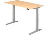Schreibtisch TOPAS LINE, elektrisch höhenverstellbar, C-Fuß, B 1600 x T 800 x H 650-1300 mm, Ahorn/alusilber + Memoryschalter, Kabelkanal