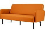 Dreisitzer Sofa meet by Paperflow LISBOA, desinfektionsmittelbeständiger Kunstlederbezug orange, Fußgestell schwarz, B 1590 x T 550 x H 430 mm