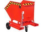 Späne-Kippbehälter Bauer SKW-ET 250, Stahl, rot, B 1115 x T 820 x H 990 mm, 250 l, bis 300 kg, Rollen, manuelles Kippen, mit Einfahrttaschen