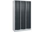 C+P Schließfachschrank Resisto, 3 Abteile, 15 Fächer, B 1148 x T 540 x H 1950 mm, Lichtgrau/Anthrazitgrau