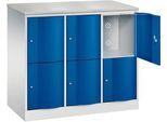 C+P Schließfachschrank Resisto, 3 Abteile, 6 Fächer, B 1148 x T 540 x H 1077 mm, Lichtgrau/Enzianblau