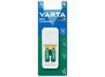 Mini Akkuladegerät für Batterien Varta, 2x AA/AAA, inkl. 2 AA-Akkus, Ladezeit 4,5 h, EU-Stecker, 100-240 V, B 43 x T 63 x H 102 mm, weiß
