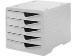 Schubladenbox styro® styroswing, 5 Schübe, Auszugsperre & Griffmulde, stapelbar, B 270 x T 340 x H 255 mm, Polystyrol, grau-grau