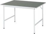 Rau Arbeitstisch Jerry, manuell höhenverstellbar, 25 mm Spanplatte mit Linoleumbelag, bis 300 kg, B 1250 x T 1000 x H 800-850 mm, hellgrau/lichtgrau