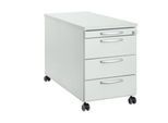 Rollcontainer 1333, 3 Schübe & 1 Utensilienauszug, abschließbar, runde Griffe, Holz/Stahl/Kunststoff, B 434 x T 800 x H 613 mm, lichtgrau