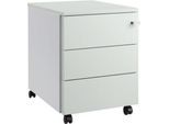 Schäfer Shop Pure Rollcontainer 333, Stahlkorpus, Holzfront, Rollen, abschließbar, B 435 x T 565 x H 567 mm, 3 Schübe, lichtgrau/weißaluminium