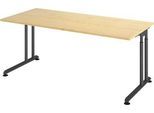 Schreibtisch Breno, manuelle Höheneinstellung, horizontaler Kabelkanal, B 1800 x T 800 x H 680-820 mm, Spanplatte & Stahl, Ahorn/graphit