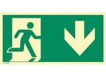 moedel Fluchtwegschild "Notausgang rechts Pfeil unten", nach ISO 7010 E002, Aluminium 0,6 mm, langnachleuchtend, B 400 x H 200 mm