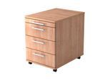 Rollcontainer, 1 Utensilienauszug, 3 Schubladen, B 428 x T 560 x H 590 mm, Nussbaum-Dekor