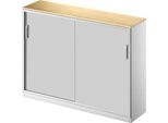 Schäfer Shop Genius Schiebetürenschrank TETRIS SOLID, 3 OH, 2 Fachböden, B 1600 mm, 19 mm Abdeckplatte, Ahorn-Dekor/weißalu